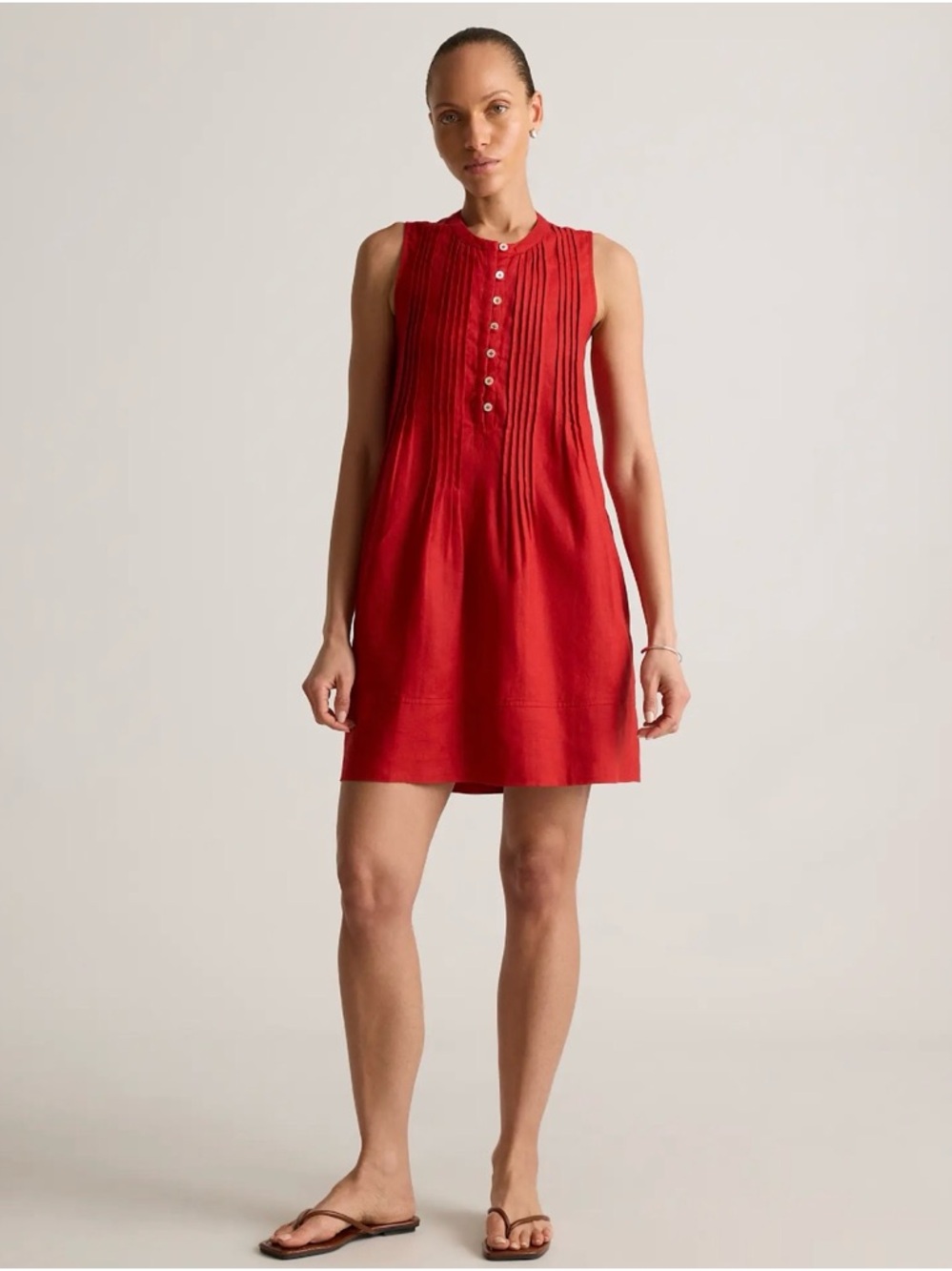 Quince Red Sleeveless Pintuck Mini Dress